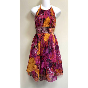 Aidan Mattox Halter‎ Silk Chiffon Floral print Dress~Sz 2~Beautiful